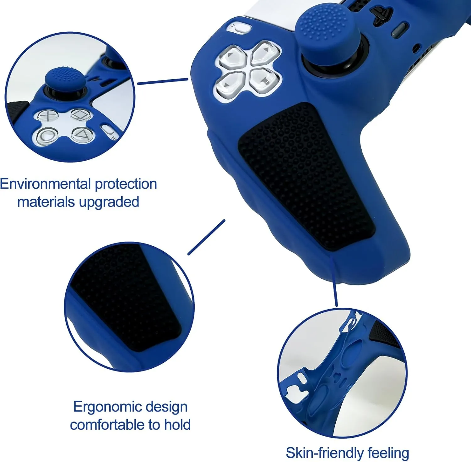 Blue Anti-Slip PS5 Controller Skin,Soft Thicken Studded Protective Silicone Cover Skin Grips Compatible with PlayStation 5 Controller with 8 PCS Thumb Grips Caps.