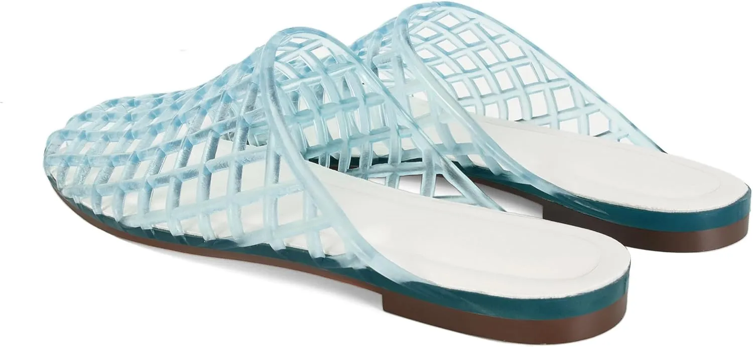Clear Jelly Flats for Women Closed Toe Mesh Hollow Jellies Mule Sandals Slip On Jelly Slides Casual Comfortable Summer Beach Slipper Sandals