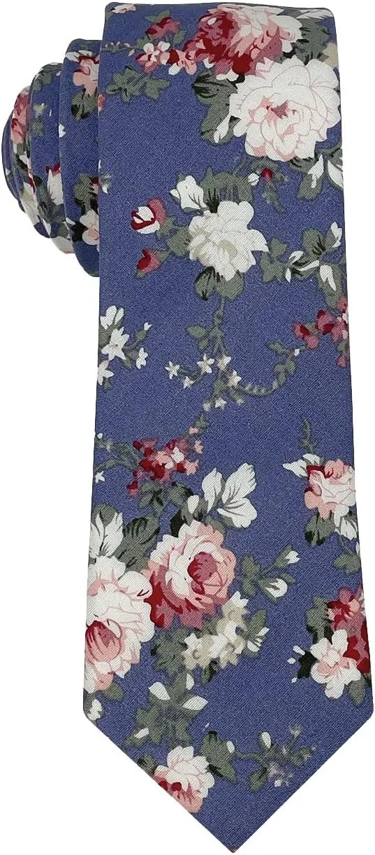 Kebocis Mens Skinny Cotton Floral Necktie Thin Tie for Men