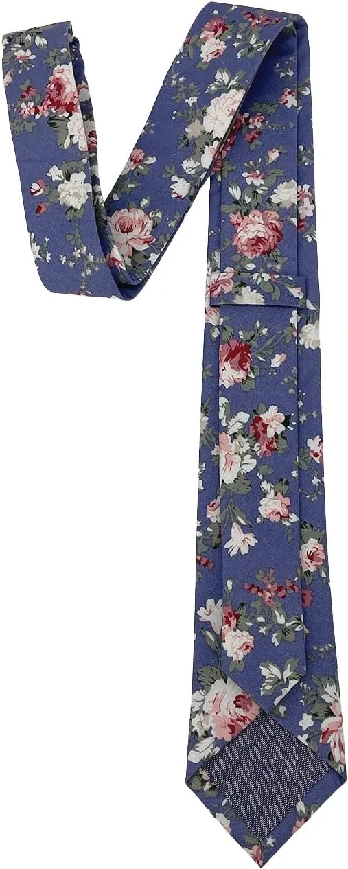 Kebocis Mens Skinny Cotton Floral Necktie Thin Tie for Men