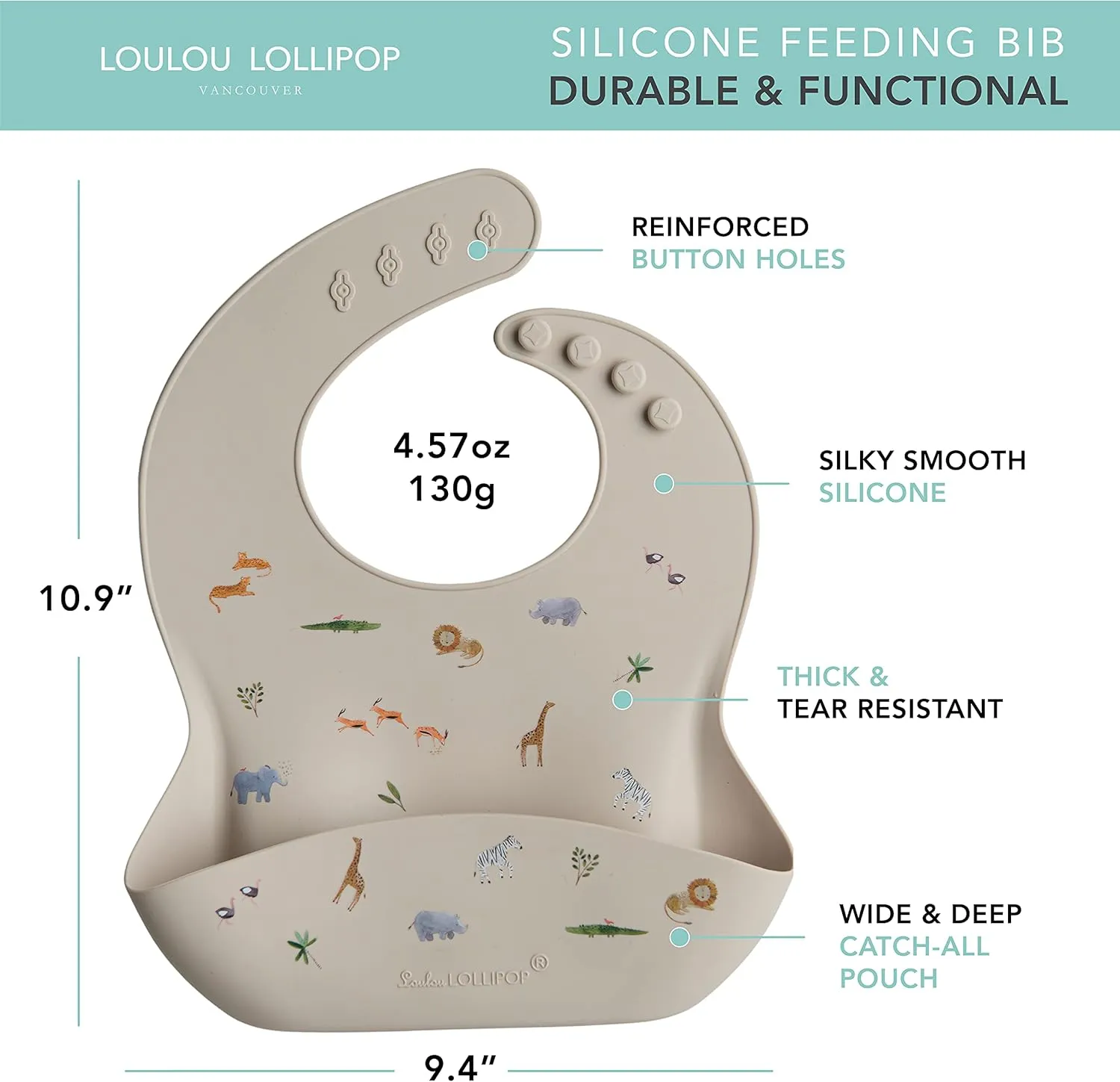 Loulou Lollipop Soft, Waterproof Silicone Feeding Bib for Babies and Toddlers
