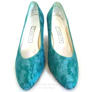 MADE in USA THOM McAN Footwear GREEN LACE Womens SHOES Classics High Heels Ladies size 260 B