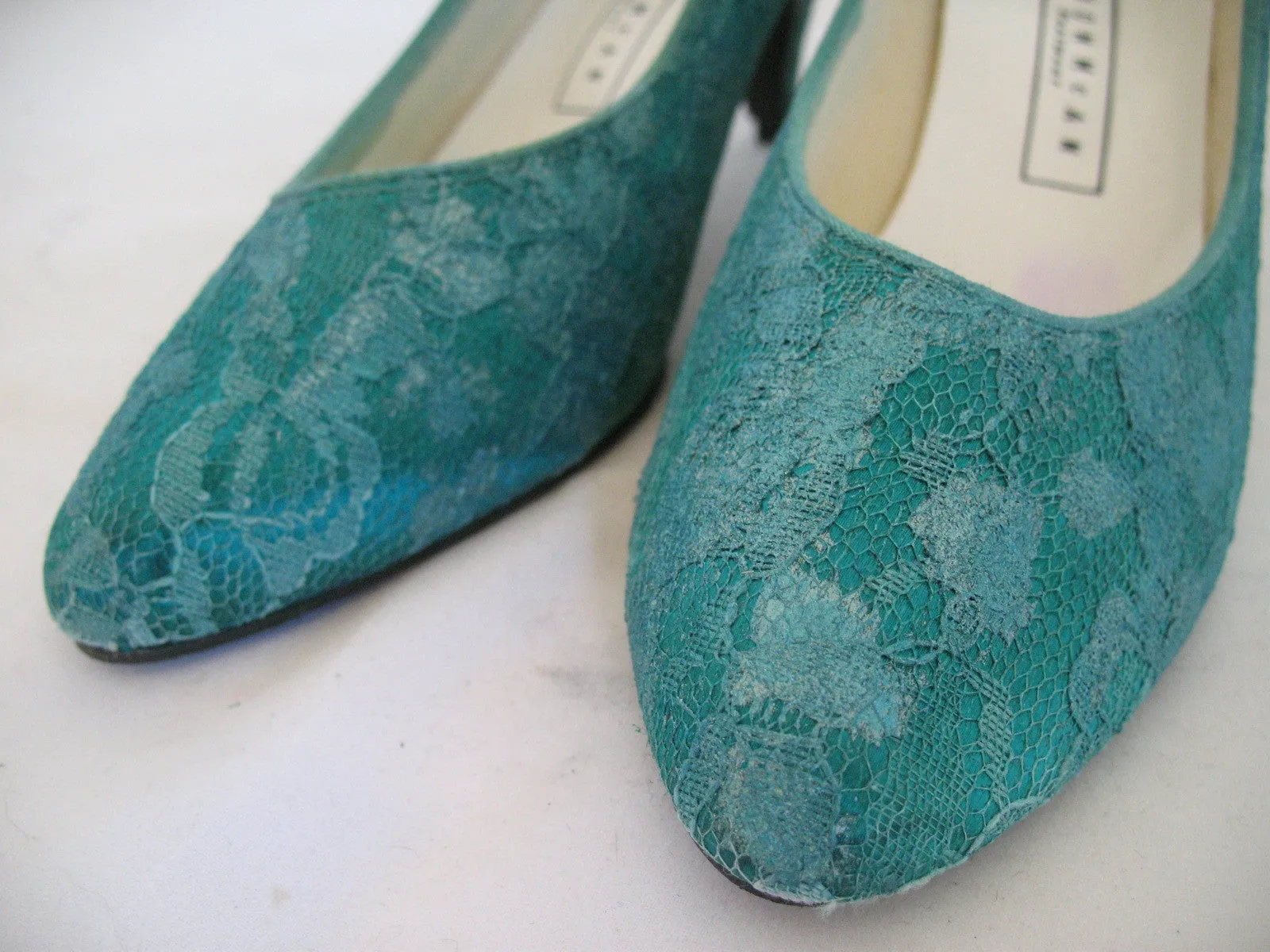 MADE in USA THOM McAN Footwear GREEN LACE Womens SHOES Classics High Heels Ladies size 260 B