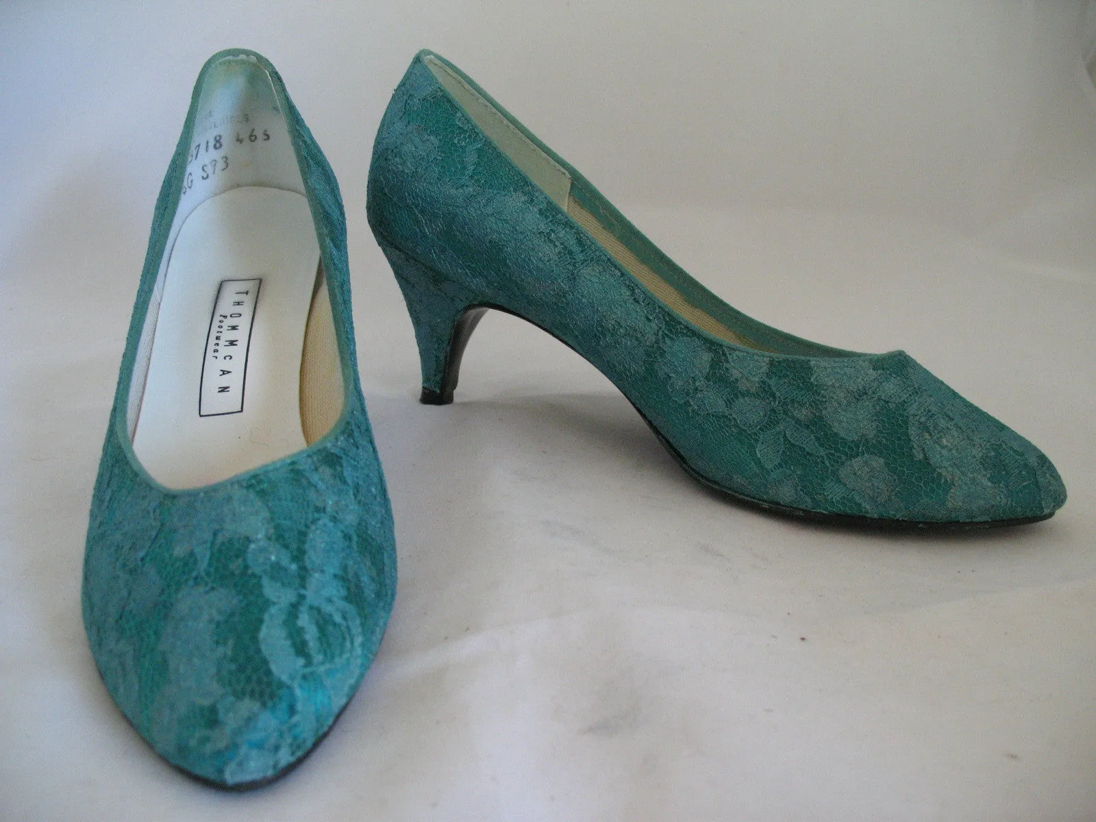 MADE in USA THOM McAN Footwear GREEN LACE Womens SHOES Classics High Heels Ladies size 260 B