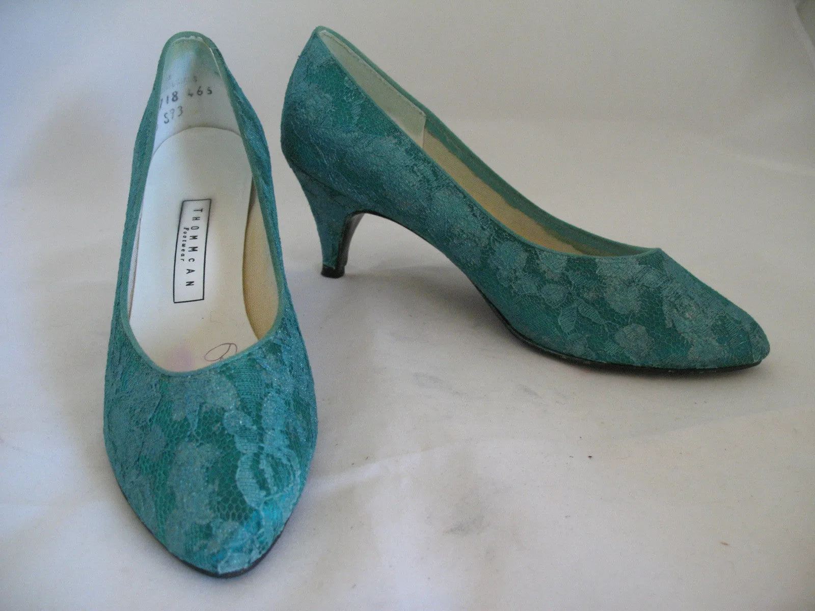 MADE in USA THOM McAN Footwear GREEN LACE Womens SHOES Classics High Heels Ladies size 260 B