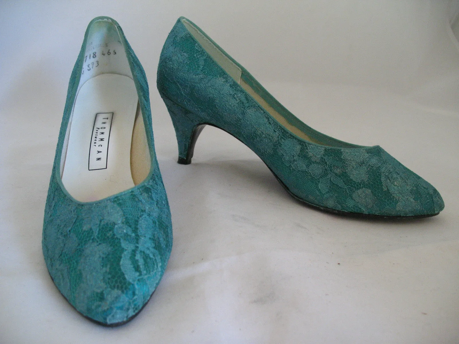 MADE in USA THOM McAN Footwear GREEN LACE Womens SHOES Classics High Heels Ladies size 260 B
