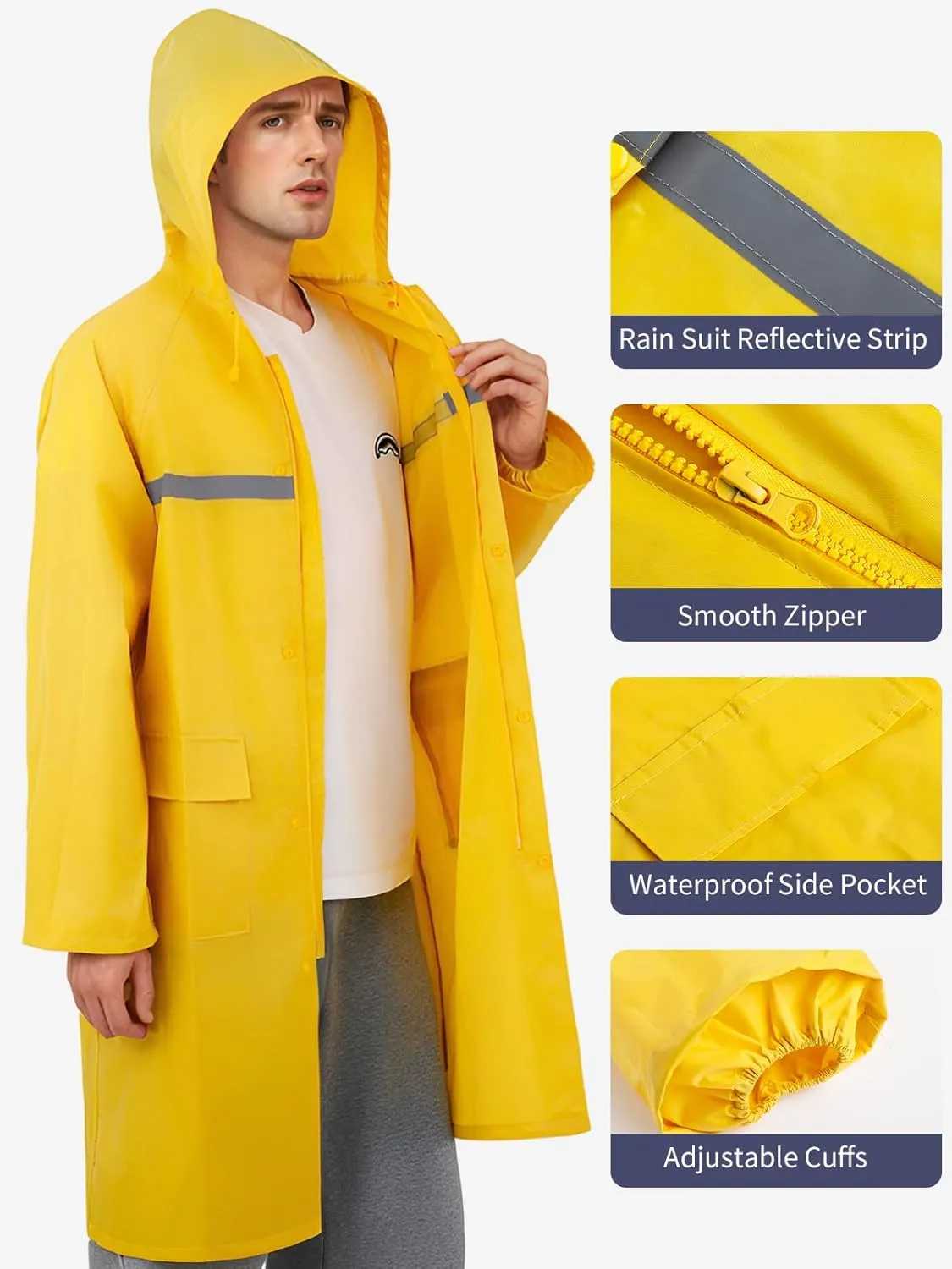 Men's rain jackets & ponchos Long raincoats for men and women Waterproof hooded rainwear for adults Lightweight outdoor