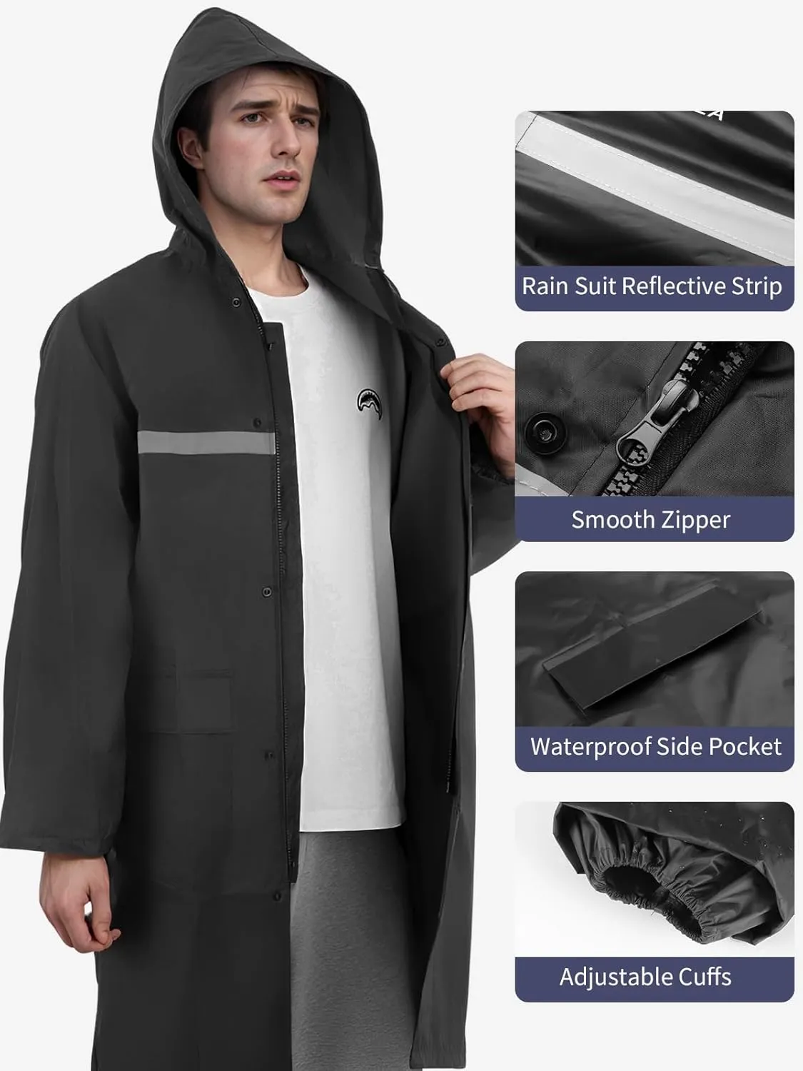 Men's rain jackets & ponchos Long raincoats for men and women Waterproof hooded rainwear for adults Lightweight outdoor