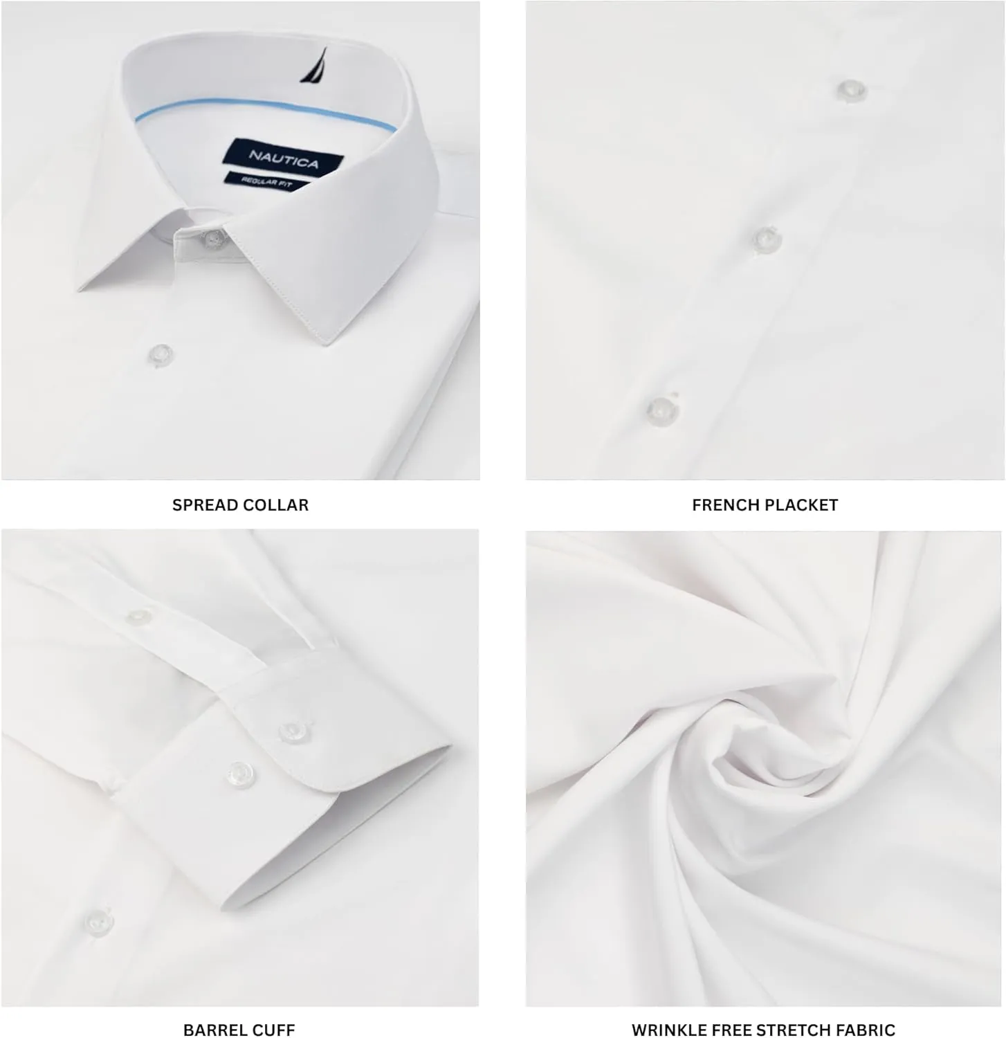 Nautica Slim Fit Mens Dress Shirts Long Sleeve Performance Polyester Fabric Wrinkle Free 4-Way Stretch