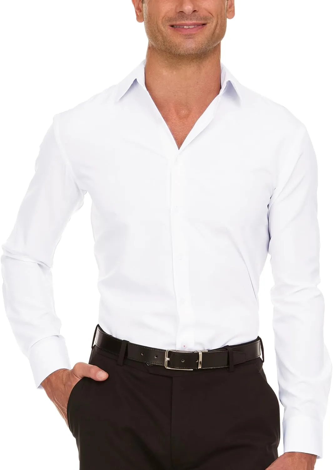 Nautica Slim Fit Mens Dress Shirts Long Sleeve Performance Polyester Fabric Wrinkle Free 4-Way Stretch