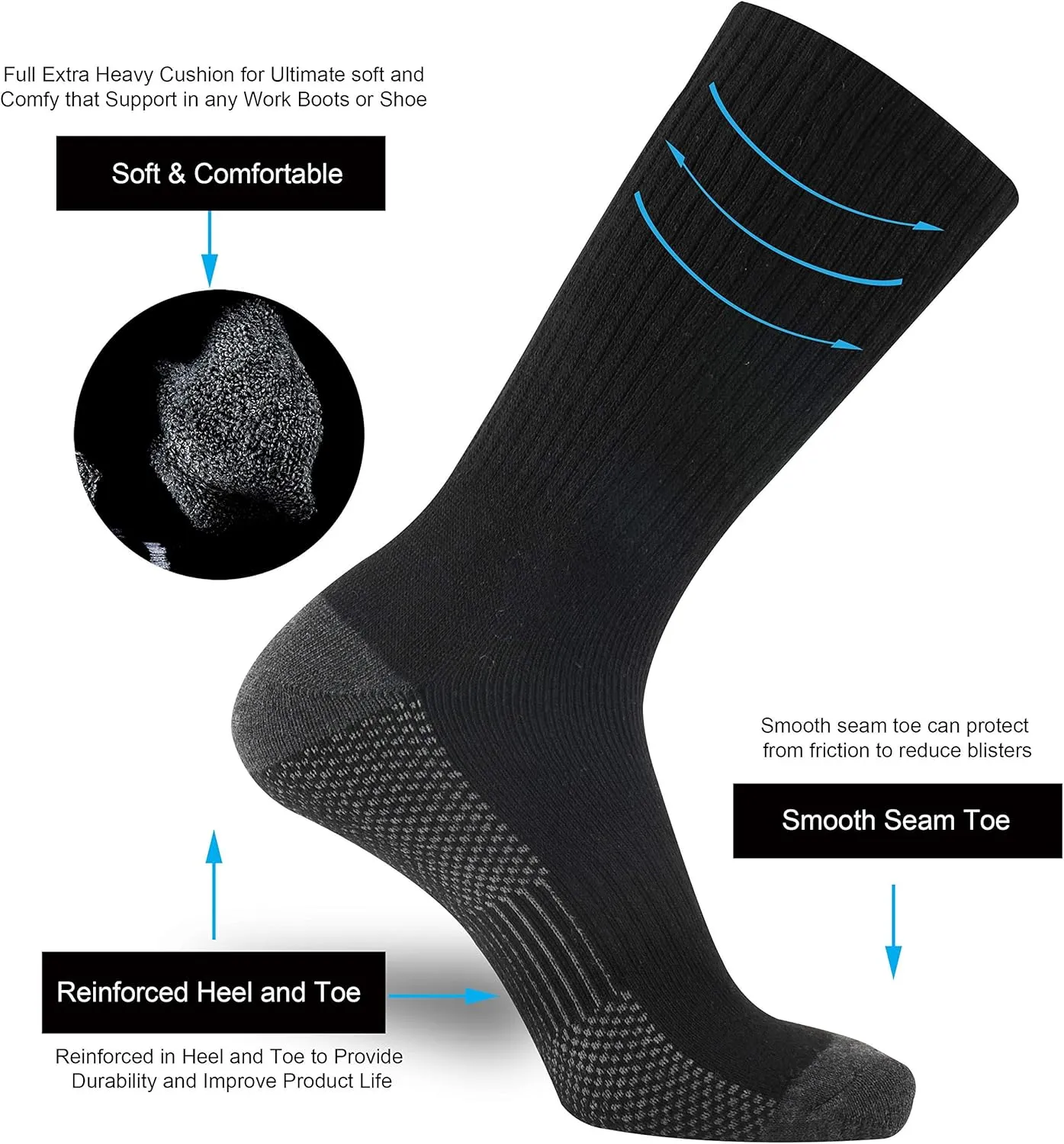 ONKE Max Full Cushion Crew Socks for Men M-XXL Athletic Work Boots Heavy Duty Steel Toe Thick Warm Moisture Wicking Control
