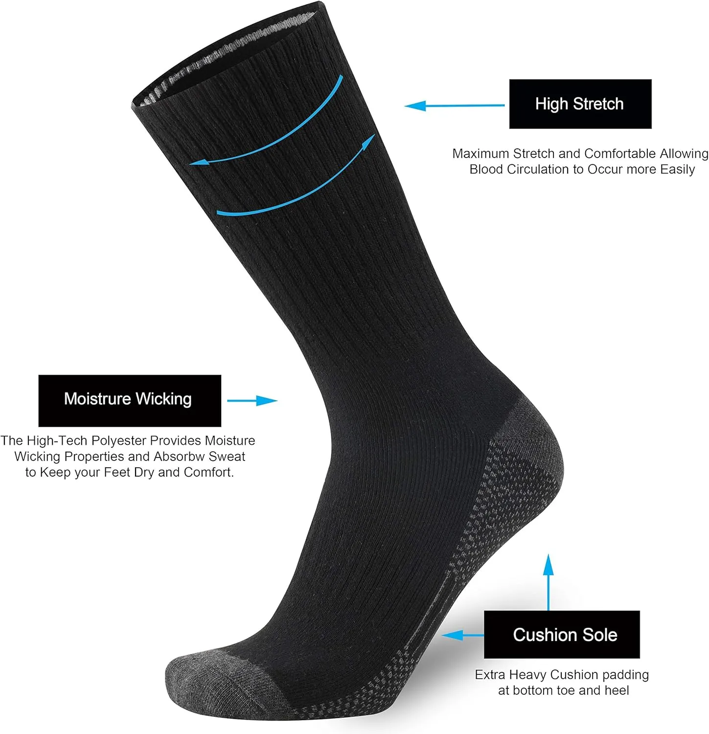 ONKE Max Full Cushion Crew Socks for Men M-XXL Athletic Work Boots Heavy Duty Steel Toe Thick Warm Moisture Wicking Control