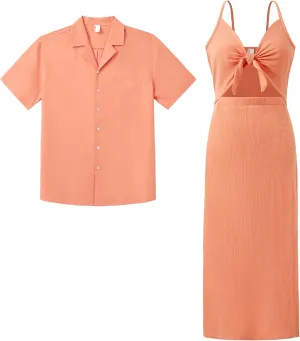 PATPAT Couples Matching Outfits: His and Hers Matching Set Women Knit Bodycon Maxi Dress or Men Chest Pocket Shirt