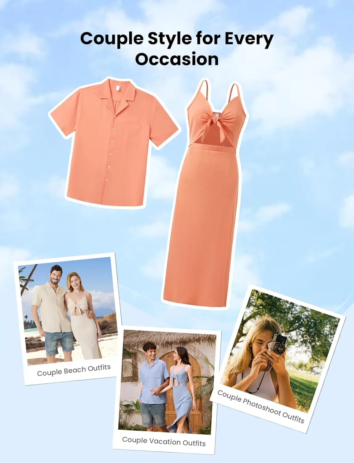 PATPAT Couples Matching Outfits: His and Hers Matching Set Women Knit Bodycon Maxi Dress or Men Chest Pocket Shirt
